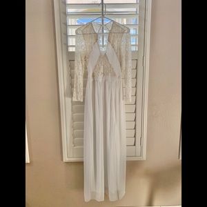 Long sleeve white lace boho bridal dress